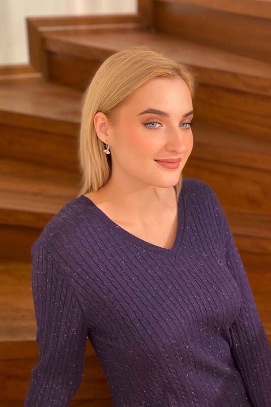 Wholesale Women's Knitwear Sweater V-neck Glitter Hair knit - 15458 | KAZEE