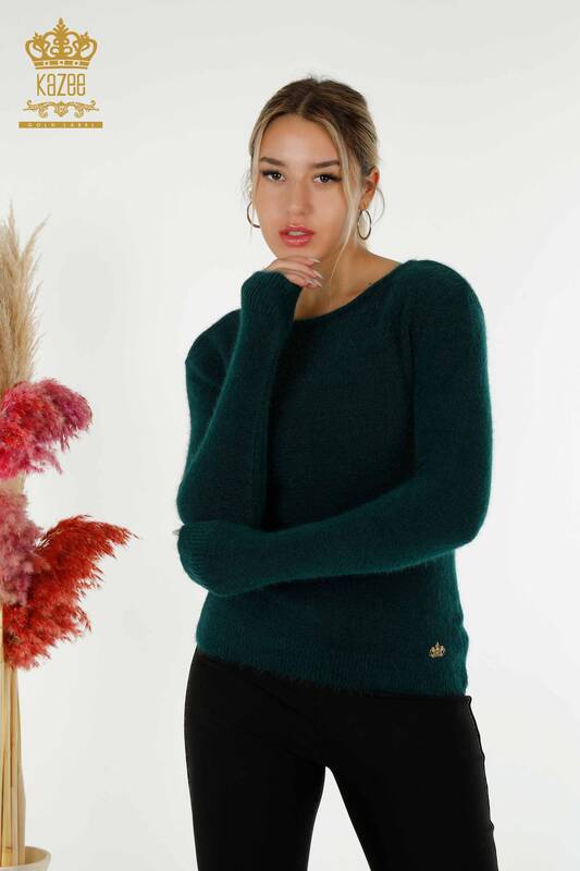 Wholesale Women's Knitwear Sweater with Logo Angora Dark Green - 18432 | KAZEE