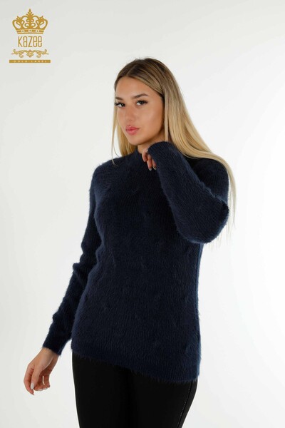 Wholesale Women's Knitwear Sweater Woven Angora Navy Blue - 19063 | KAZEE - Thumbnail