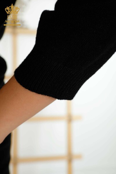Wholesale Women's Knitwear Sweater Woven Balloon Sleeve Black - 30340 | KAZEE - Thumbnail
