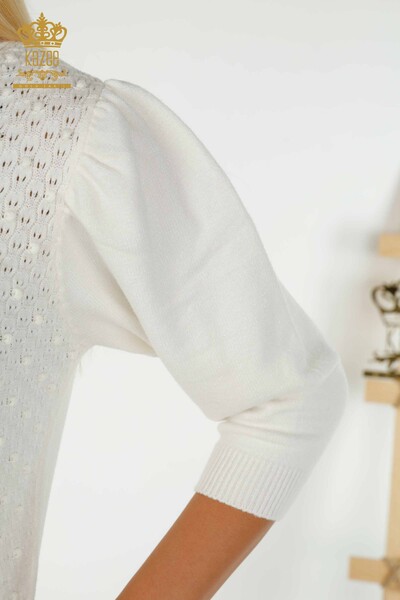 Wholesale Women's Knitwear Sweater Woven Balloon Sleeve Ecru - 30340 | KAZEE - Thumbnail