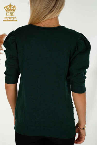 Wholesale Women's Knitwear Sweater Woven Balloon Sleeve Dark Green - 30340 | KAZEE - Thumbnail