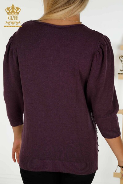 Wholesale Women's Knitwear Sweater Woven Balloon Sleeve Purple - 30340 | KAZEE - Thumbnail