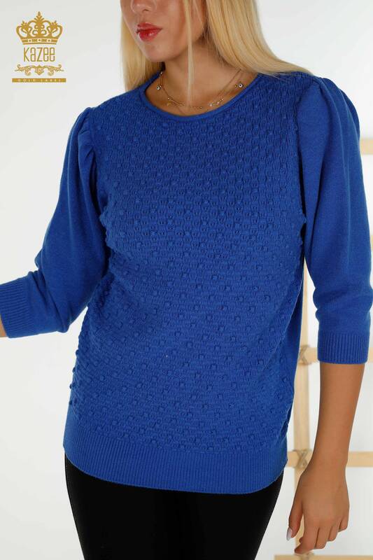 Wholesale Women's Knitwear Sweater Woven Balloon Sleeve Saks - 30340 | KAZEE