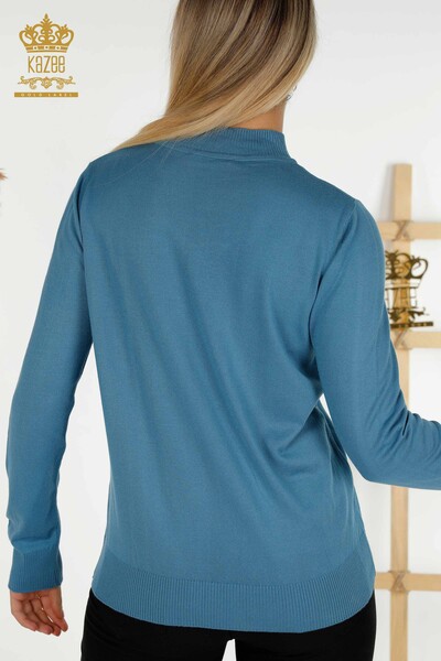 Wholesale Women's Knitwear Sweater - Stand Collar - Basic - Indigo - 16663 | KAZEE - Thumbnail