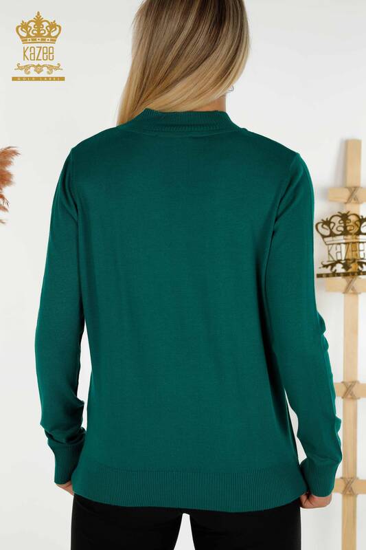 Wholesale Women's Knitwear Sweater - Stand Collar - Basic - Green - 16663 | KAZEE