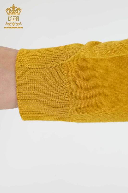 Wholesale Women's Knitwear Sweater High Collar Basic Logo Saffron - 16663 | KAZEE