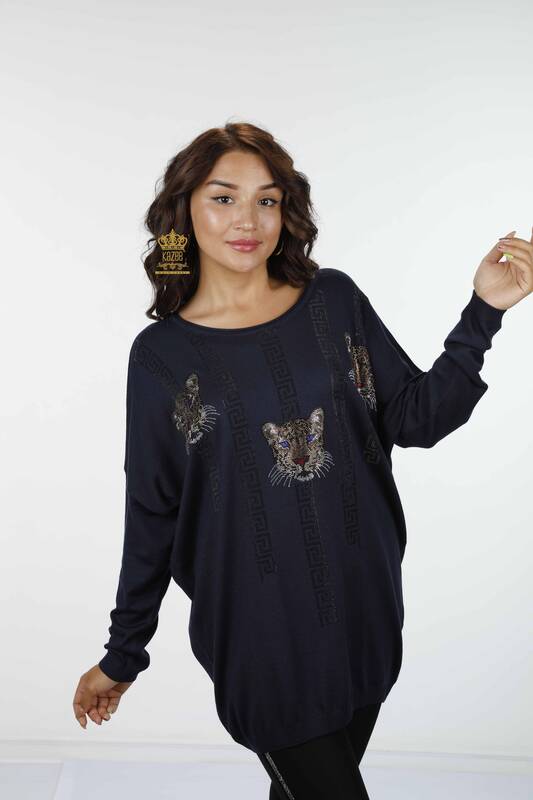 Wholesale Women's Knitwear Tiger Embroidered Patterned Viscose Viscose - 16556 | KAZEE