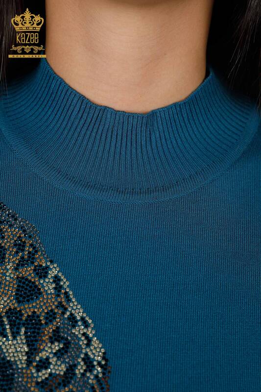Wholesale Women's Knitwear Tiger Pattern Striped Short Sleeve Stand Collar - 16945 | KAZEE