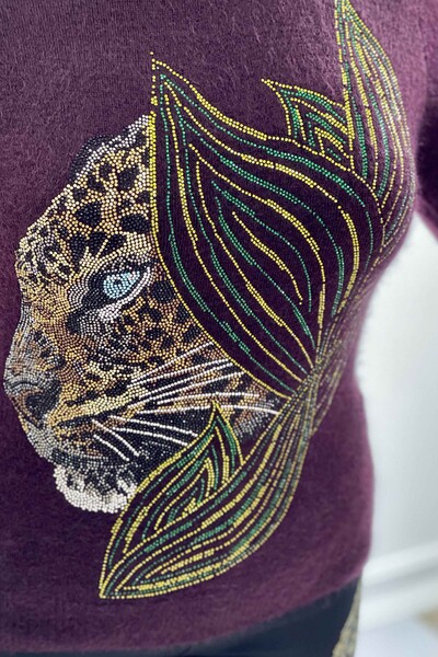 Wholesale Women's Knitwear Tiger Pattern Turtleneck Stone Angora - 18912 - Thumbnail
