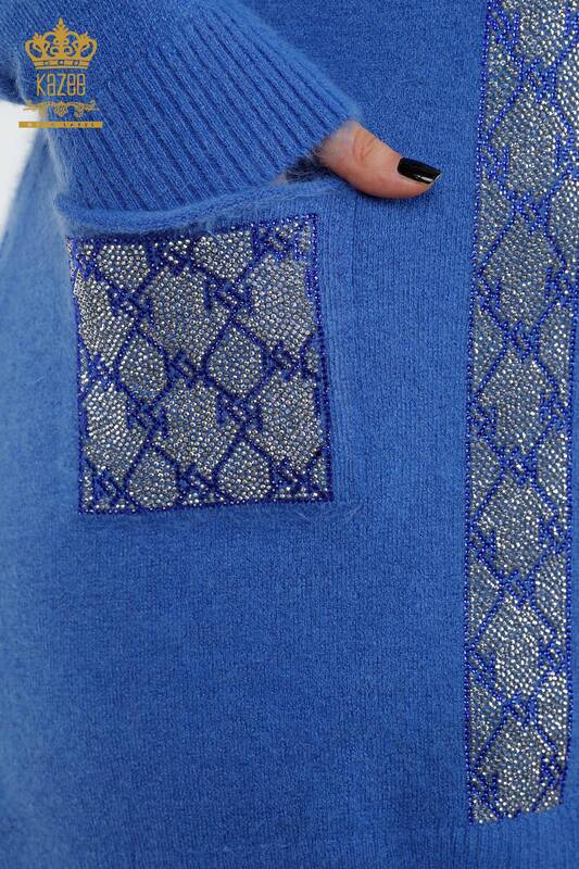Wholesale Women's Knitwear Tunic Angora Stone Embroidered Pocket Detailed - 18867 | KAZEE