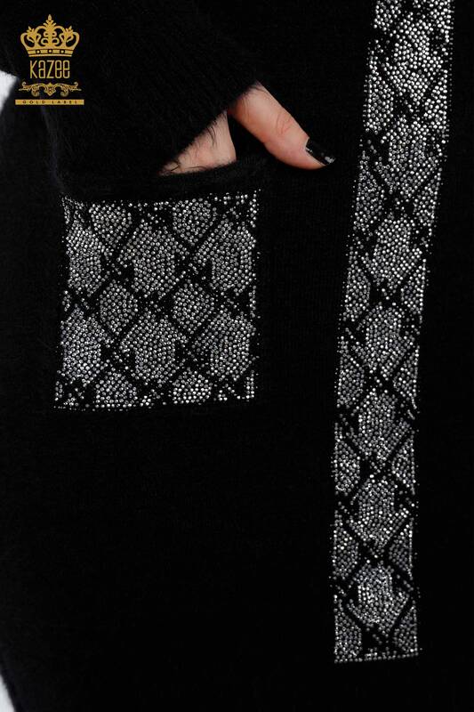 Wholesale Women's Knitwear Tunic Angora Stone Embroidered Pocket Detailed - 18867 | KAZEE