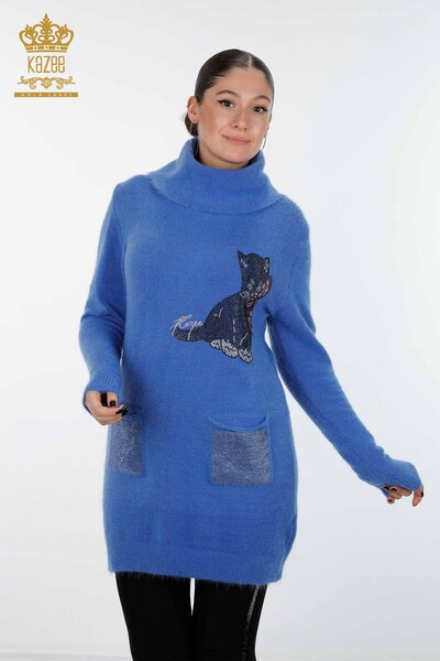 Wholesale Women's Knitwear Tunic Cat Patterned Kazee Detailed Stone - 18882 | KAZEE - Kazee
