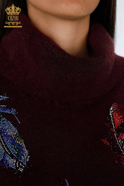 Wholesale Women's Knitwear Tunic Colored Feather Patterned Stone Embroidered - 18892 | KAZEE - 4