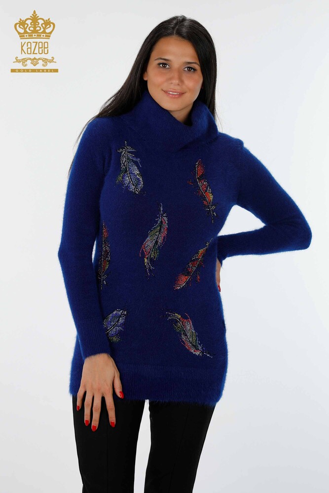 Wholesale Women's Knitwear Tunic Colored Feather Patterned Stone Embroidered - 18892 | KAZEE - 6