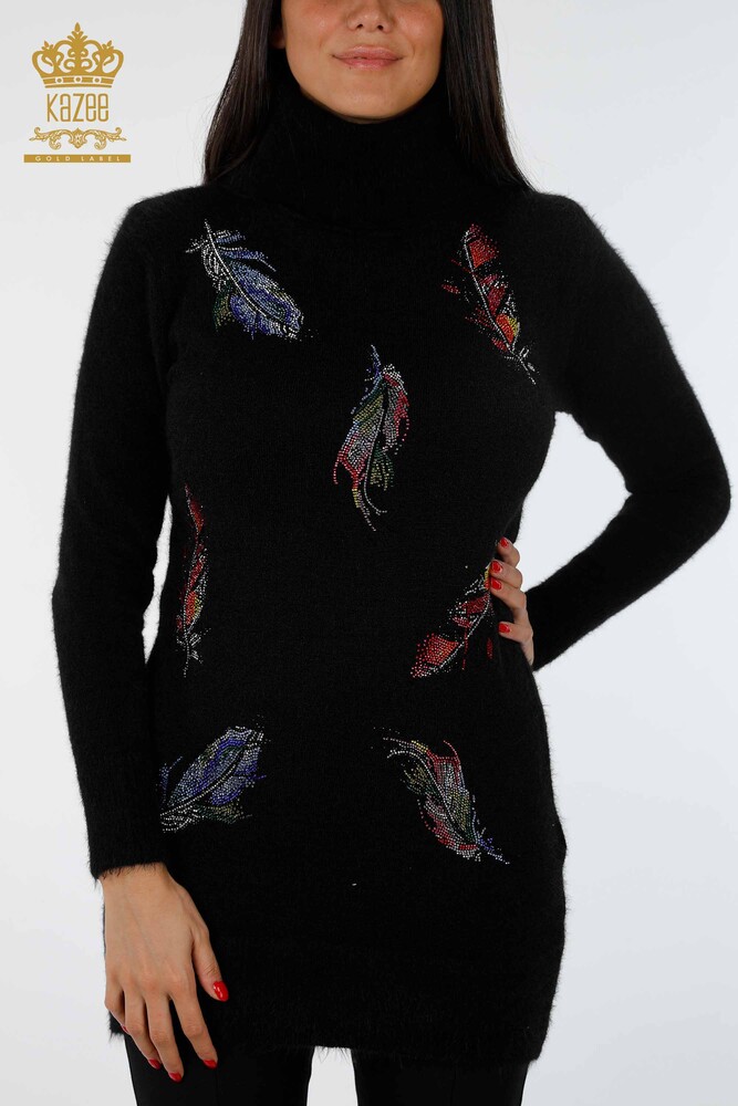 Wholesale Women's Knitwear Tunic Colored Feather Patterned Stone Embroidered - 18892 | KAZEE - 12