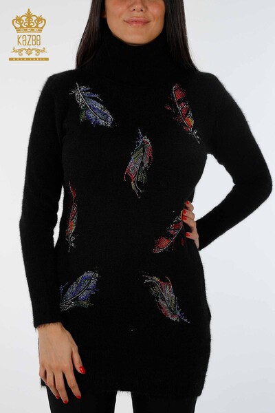 Wholesale Women's Knitwear Tunic Colored Feather Patterned Stone Embroidered - 18892 | KAZEE - Thumbnail