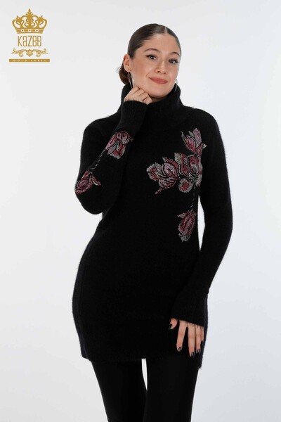 Wholesale Women's Knitwear Tunic Flower Patterned Stone Embroidered - 18887 | KAZEE - Kazee
