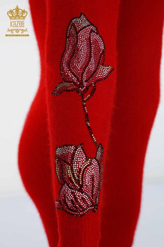 Wholesale Women's Knitwear Tunic Flower Patterned Stone Embroidered - 18887 | KAZEE