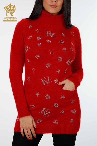 Wholesale Women's Knitwear Tunic Patterned Two Pocket Detailed Angora - 18895 | KAZEE - Thumbnail