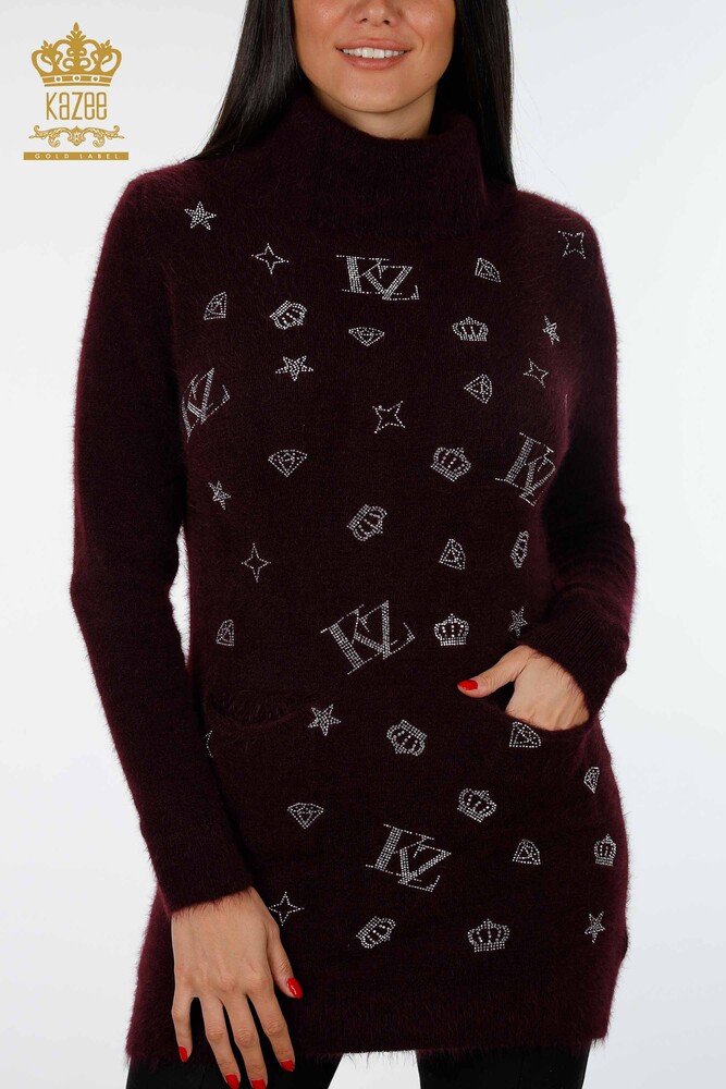 Wholesale Women's Knitwear Tunic Patterned Two Pocket Detailed Angora - 18895 | KAZEE - 19