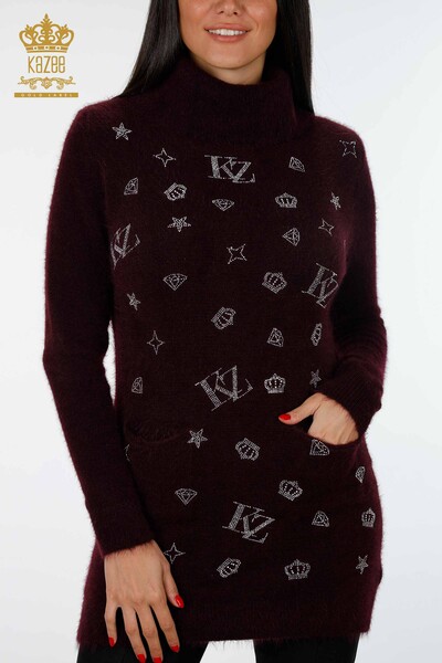 Wholesale Women's Knitwear Tunic Patterned Two Pocket Detailed Angora - 18895 | KAZEE - 19