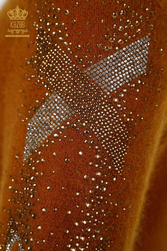 Wholesale Women's Knitwear Tunic Sleeve Stone Embroidered Patterned Turtleneck - 18872 | KAZEE