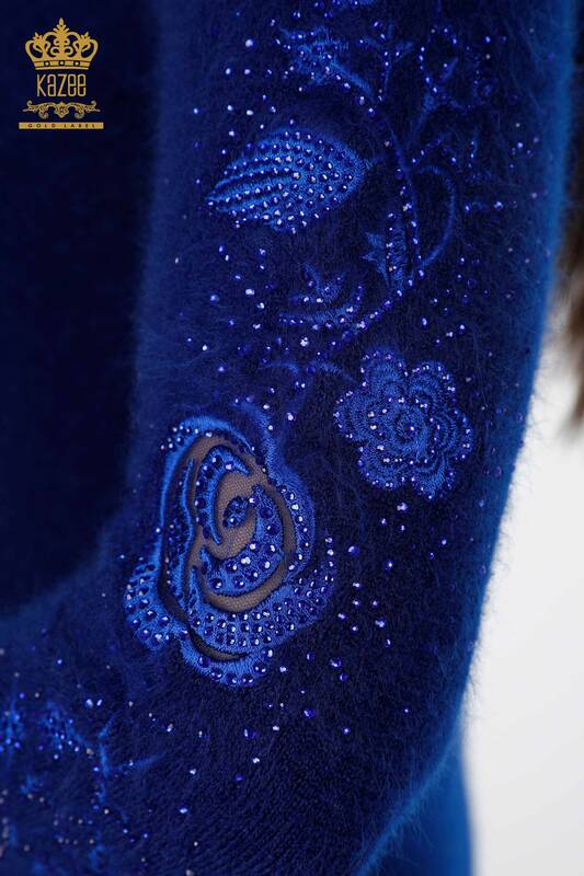 Wholesale Women's Knitwear Tunic Sleeve Tulle Stone Embroidered Angora - 18888 | KAZEE