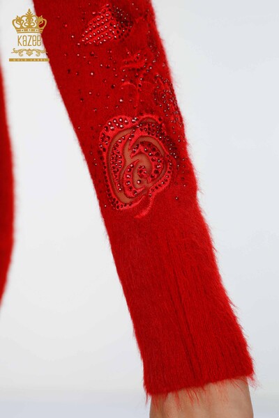 Wholesale Women's Knitwear Tunic Sleeve Tulle Stone Embroidered Angora - 18888 | KAZEE - Thumbnail
