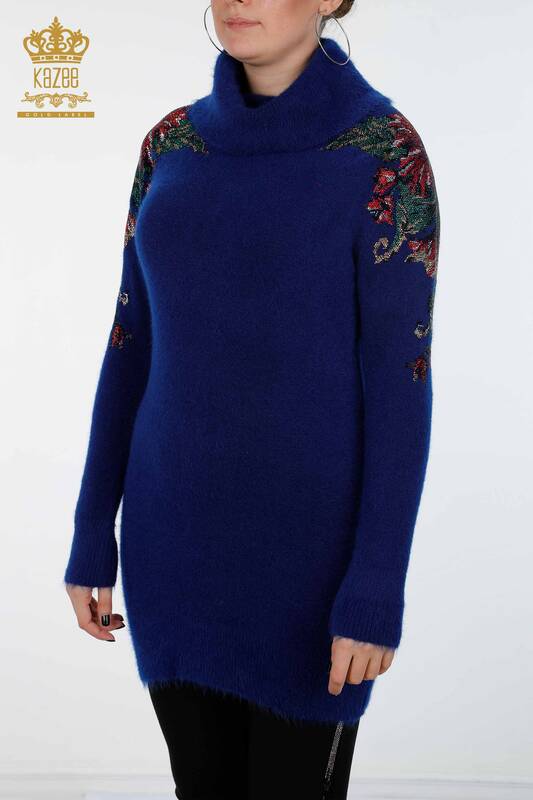 Wholesale Women's Knitwear Tunic Sleeves Floral Detailed Angora - 18893 | KAZEE