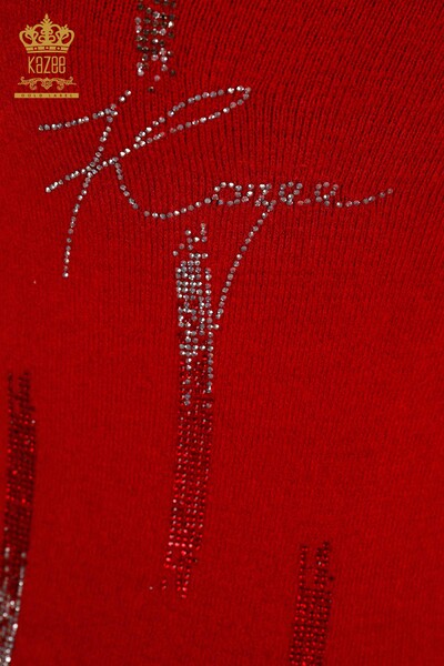 Wholesale Women's Knitwear Tunic Striped Stone Embroidered Angora - 18879 | KAZEE - Thumbnail