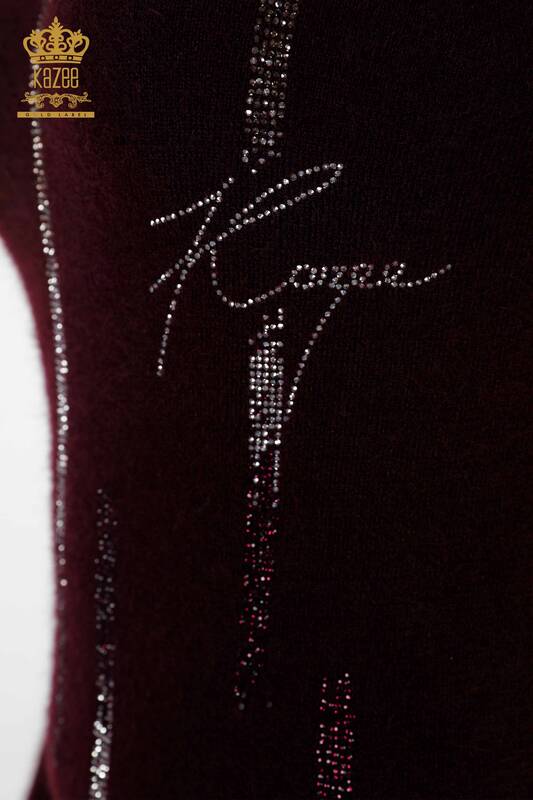 Wholesale Women's Knitwear Tunic Striped Stone Embroidered Angora - 18879 | KAZEE