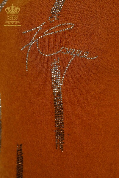 Wholesale Women's Knitwear Tunic Striped Stone Embroidered Angora - 18879 | KAZEE - Thumbnail