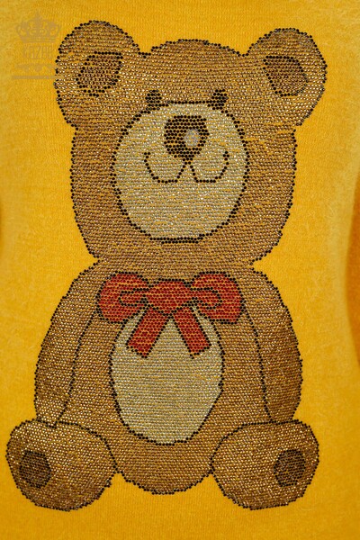 Wholesale Women's Knitwear Tunic Teddy Bear Embroidered Stone Embroidered Angora - 18878 | KAZEE - Thumbnail