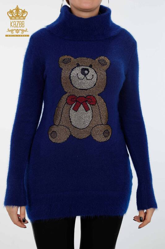 Wholesale Women's Knitwear Tunic Teddy Bear Embroidered Stone Embroidered Angora - 18878 | KAZEE