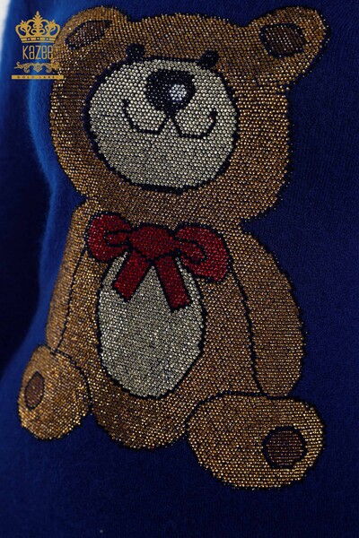Wholesale Women's Knitwear Tunic Teddy Bear Embroidered Stone Embroidered Angora - 18878 | KAZEE - Thumbnail