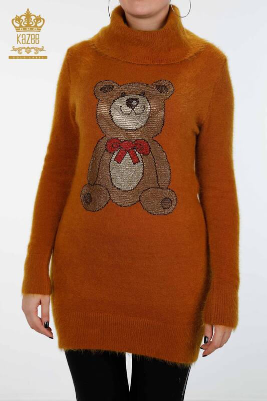 Wholesale Women's Knitwear Tunic Teddy Bear Embroidered Stone Embroidered Angora - 18878 | KAZEE