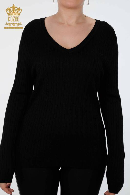 Wholesale Women's Knitwear V Neck Basic Viscose Long Sleeve - 15199 | KAZEE