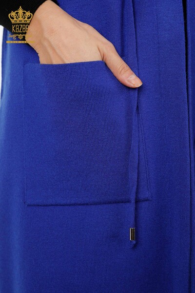 Wholesale Women's Knitwear Vest Floral Pattern Long Stone Embroidered - 16809 | KAZEE - Thumbnail