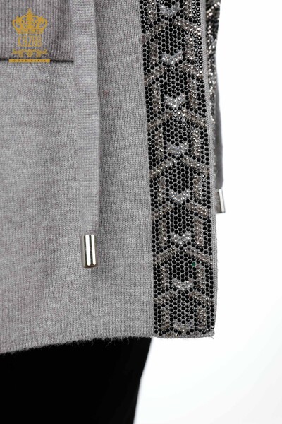 Wholesale Women's Knitwear Vest Long Pocket Detailed Stone Embroidered - 16805 | KAZEE - Thumbnail