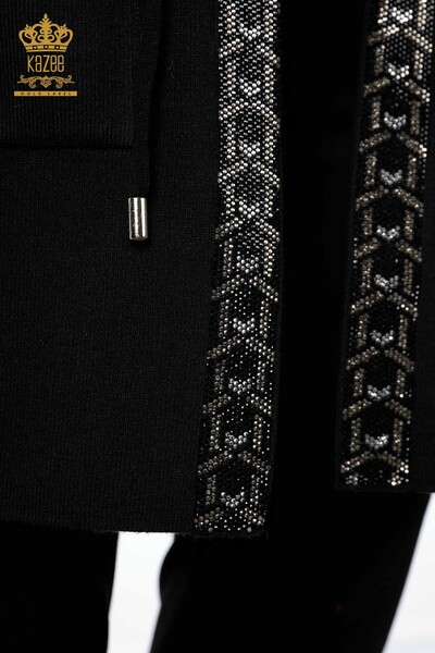 Wholesale Women's Knitwear Vest Long Pocket Detailed Stone Embroidered - 16805 | KAZEE - 10