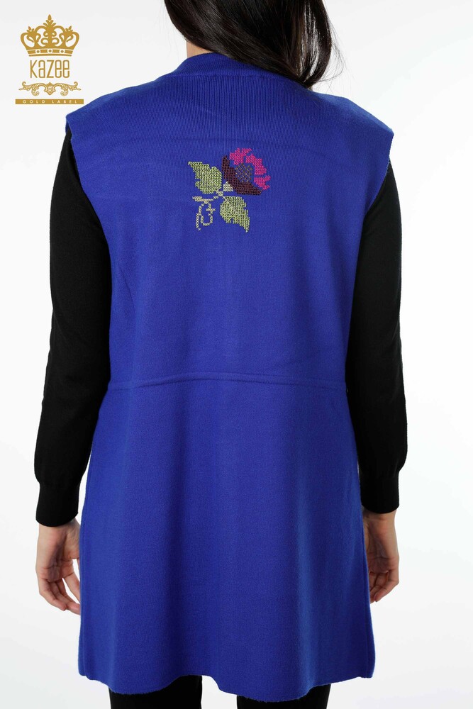 Wholesale Women's Knitwear Vest Pocket Detailed Colorful Flower Embroidered - 16812 | KAZEE - 27
