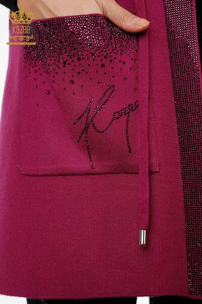 Wholesale Women's Knitwear Vest Pocket Lettering Stone Embroidered Edge Stripe - 16829 | KAZEE - 9