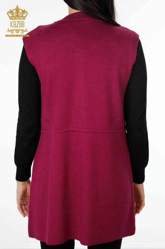 Wholesale Women's Knitwear Vest Pocket Lettering Stone Embroidered Edge Stripe - 16829 | KAZEE
