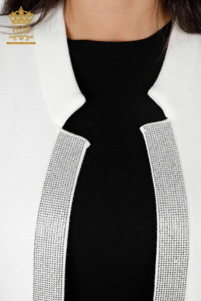 Wholesale Women's Knitwear Vest Pocket Lettering Stone Embroidered Edge Stripe - 16829 | KAZEE - 18