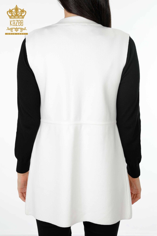 Wholesale Women's Knitwear Vest Pocket Lettering Stone Embroidered Edge Stripe - 16829 | KAZEE - 19