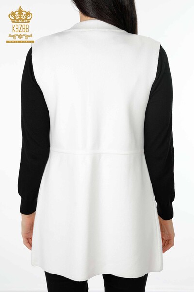 Wholesale Women's Knitwear Vest Pocket Lettering Stone Embroidered Edge Stripe - 16829 | KAZEE - 19