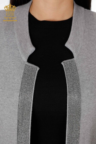 Wholesale Women's Knitwear Vest Pocket Lettering Stone Embroidered Edge Stripe - 16829 | KAZEE - 24