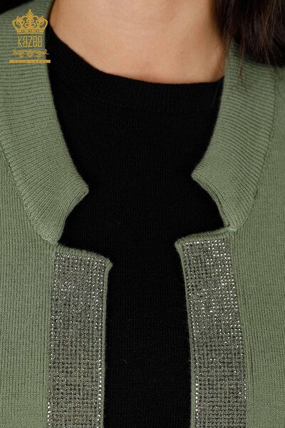 Wholesale Women's Knitwear Vest Pocket Lettering Stone Embroidered Edge Stripe - 16829 | KAZEE - 30