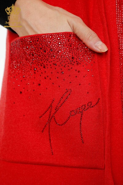 Wholesale Women's Knitwear Vest Pocket Lettering Stone Embroidered Edge Stripe - 16829 | KAZEE - 35